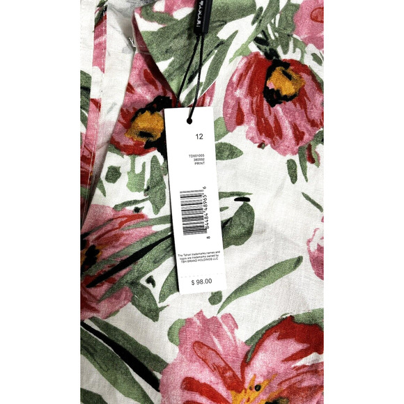 Tahari Linen Blend A-Line Dress Size 12 Tropical Floral Print Sleeveless New - Picture 10 of 12